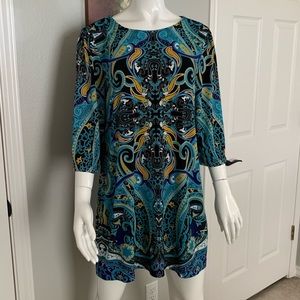 Alfani Mini Shift Dress 3/4 Sleeve Paisley Print